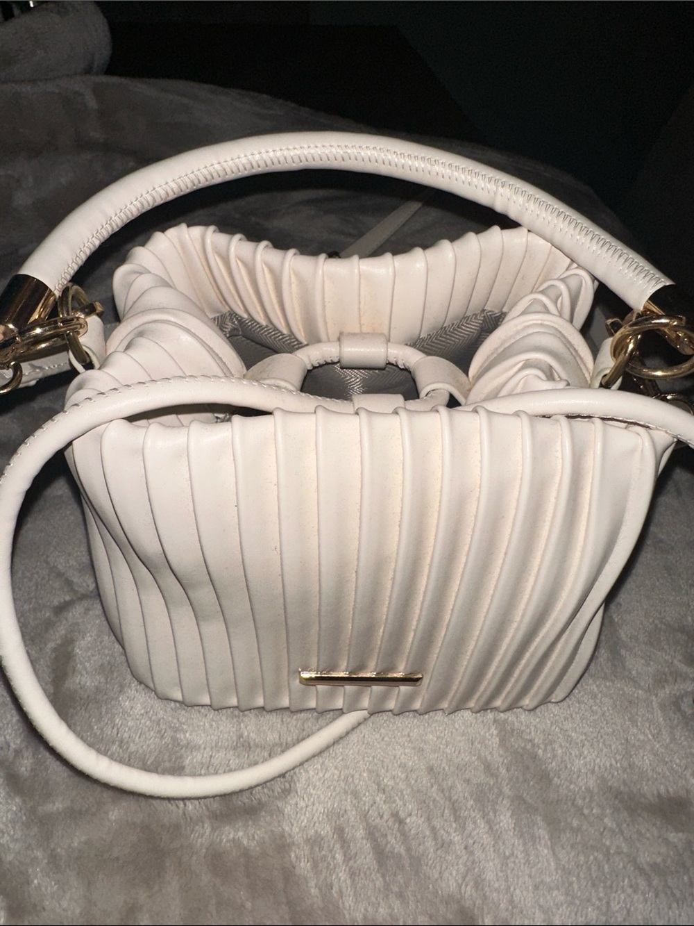 SHEIN Cream Pleated Mini Top-Handle Bag with Gold Hardware